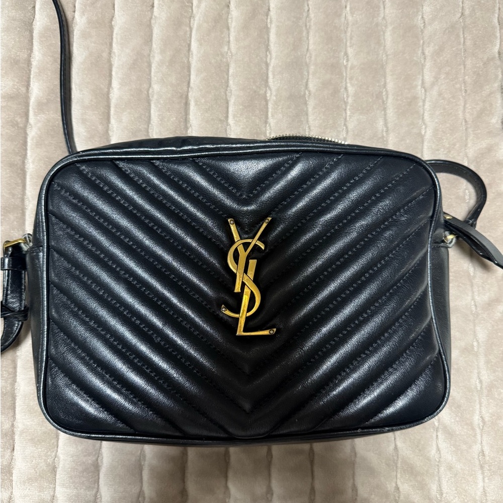 Saint Laurent Black Crossbody Bag with Gold Logo